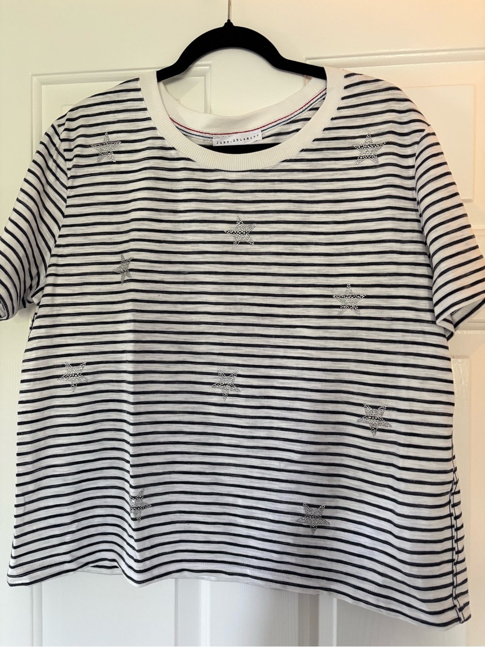 Striped Short Sleeve Tee with Embellished Stars size L
